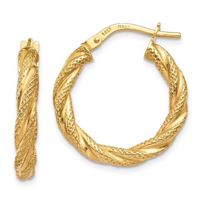 Million Charms 14k Yellow Gold Twisted Textured Hoop Earrings, 21mm x 3mm