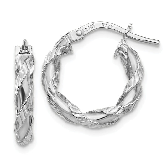 Million Charms 14K White Gold Twisted Rope Hoop Earrings, 17.5mm x 16.25mm