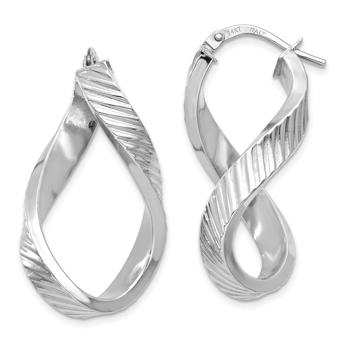 Million Charms 14K White Gold Twisted Textured Oval Hoop Earrings, 38mm x 4mm