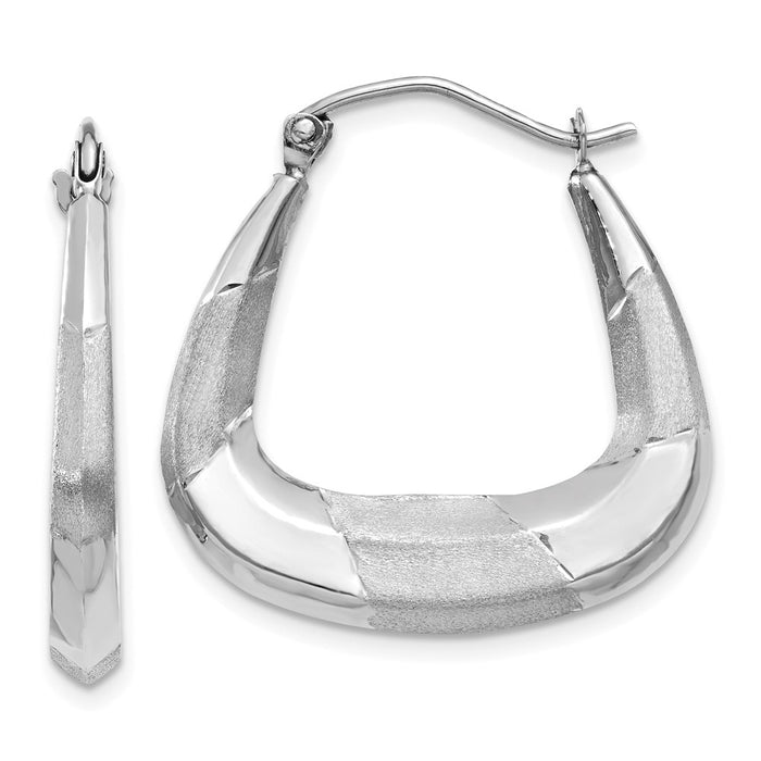 Million Charms 14k White Gold Polished, Satin and Diamond-cut Hoop Earrings, 23mm x 5mm