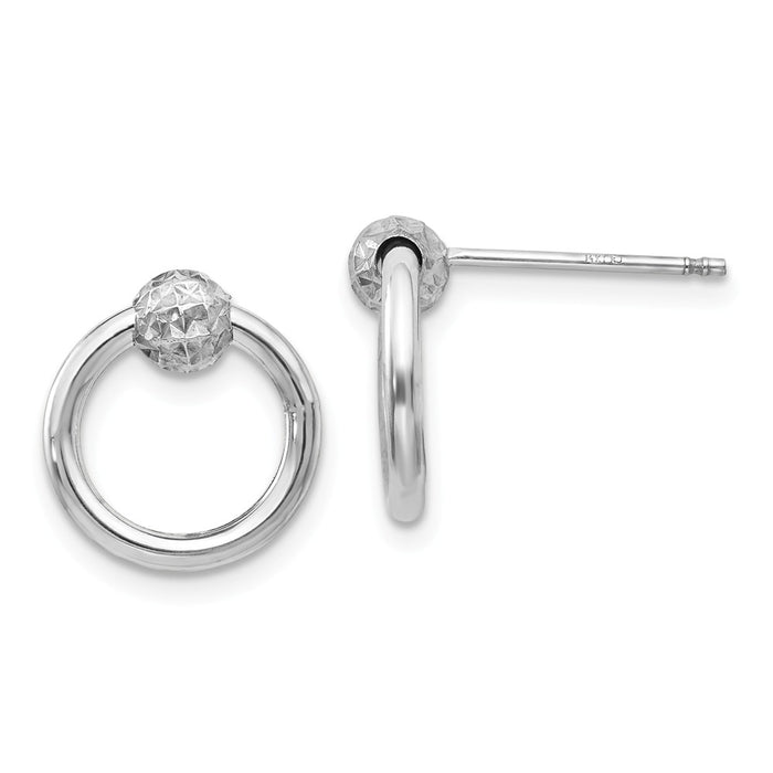 Million Charms 14K White Gold Diamond-cut Circle Drop Post Earrings, 13mm x 12mm