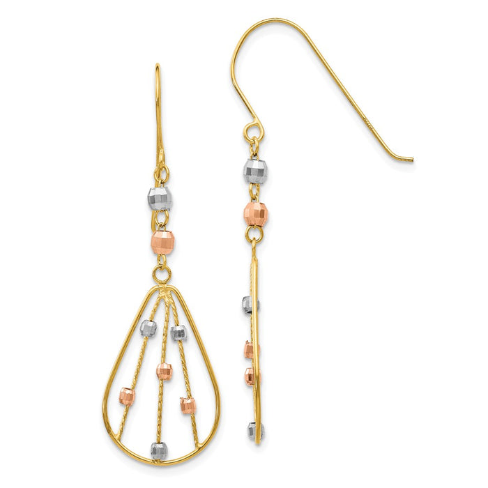 Million Charms 14K Tri Color Wire Dangle Shepherd Hook Earrings, 18mm x 15mm