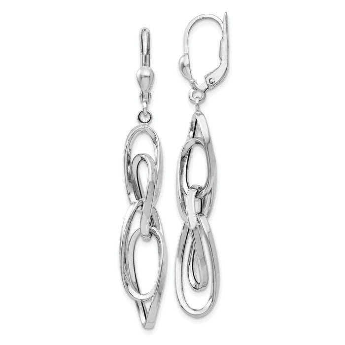 Million Charms 14K White Gold Polished Dangle Leverback Earrings, 51mm x 7mm