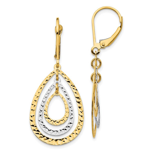 Million Charms 14K Two-tone Diamond-cut Leverback Earrings, 41mm x 15mm