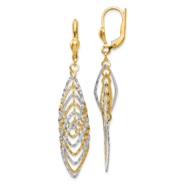 Million Charms 14K Two-tone Polished and Diamond-Cut Dangle Leverback Earrings, 53mm x 9mm