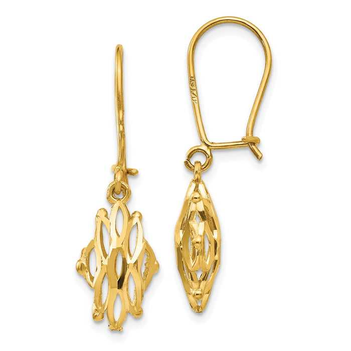 Million Charms 14k Yellow Gold Gold Diamond-cut Dangle Kidney Back Earrings, 32mm x 6mm