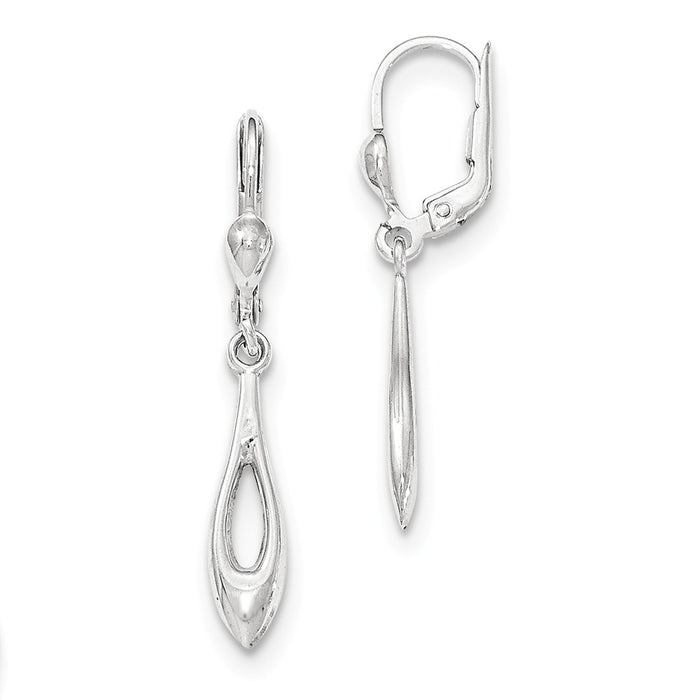 Million Charms 14K White Gold Polished Dangle Leverback Earrings, 36mm x 5mm