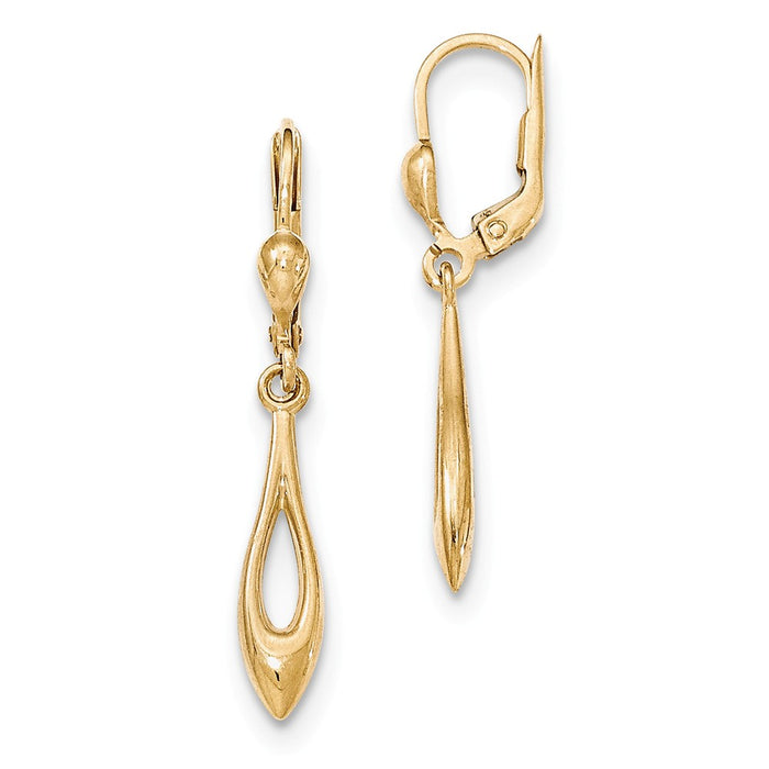 Million Charms 14k Yellow Gold Gold Polished Dangle Leverback Earrings, 36mm x 5mm