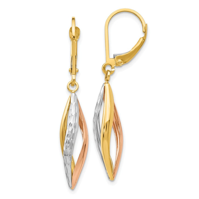 Million Charms 14K & Rhodium and Rose Gold Diamond-Cut Leverback Earrings, 39mm x 7mm