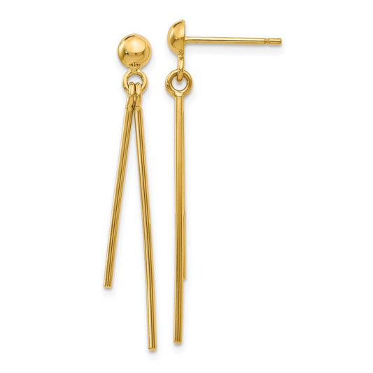 Million Charms 14k Yellow Gold Polished Post Dangle Earrings, 38mm x 3mm