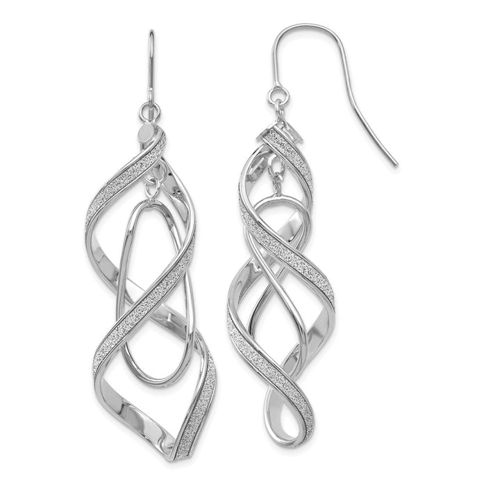 Million Charms 14k White Gold Polished Glitter Infused Spiral Dangle Earrings, 50mm x 14mm