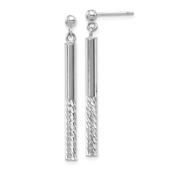 Million Charms 14k White Gold Polished and Diamond-cut Bar Dangle Post Earrings, 41.5mm x 3mm