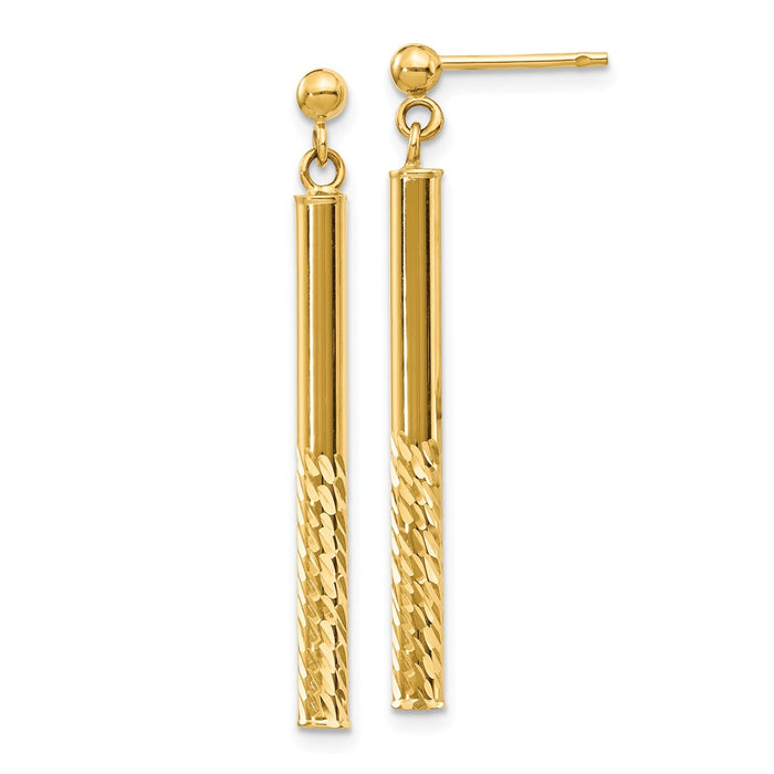 Million Charms 14k Yellow Gold Polished and Diamond-cut Bar Dangle Post Earrings, 41.5mm x 3mm