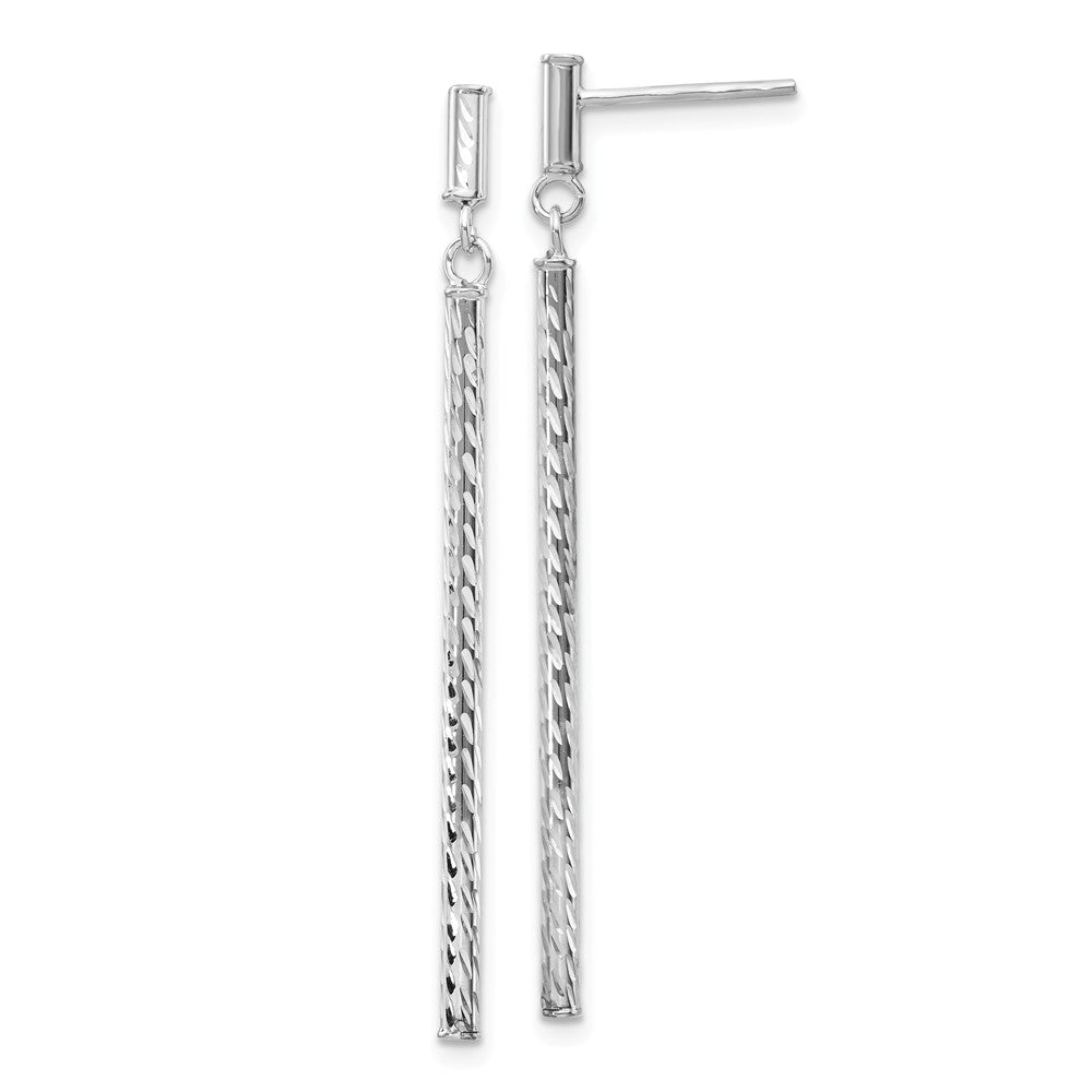 Million Charms 14k White Gold Polished and Diamond-cut Bar Dangle Post Earrings, 55mm x 2mm