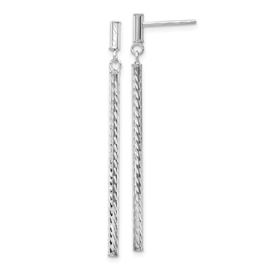 Million Charms 14k White Gold Polished and Diamond-cut Bar Dangle Post Earrings, 55mm x 2mm
