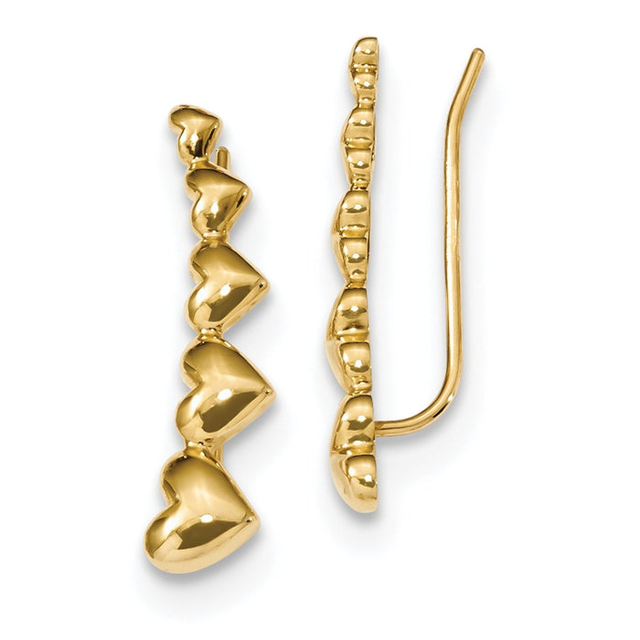 Million Charms 14k Yellow Gold Gold Heart Polished Ear Climber Earrings, 22.9mm x 5mm