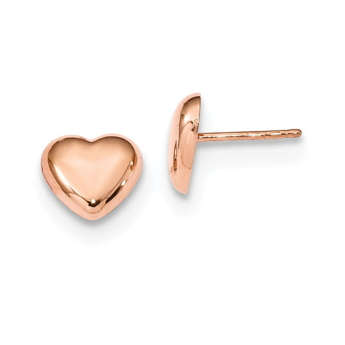 Million Charms 14k Rose Gold Polished Heart Post Earrings, 7.85mm x 8.6mm