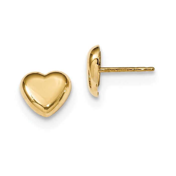 Million Charms 14k Yellow Gold Gold Polished Heart Post Earrings, 7.85mm x 8.6mm