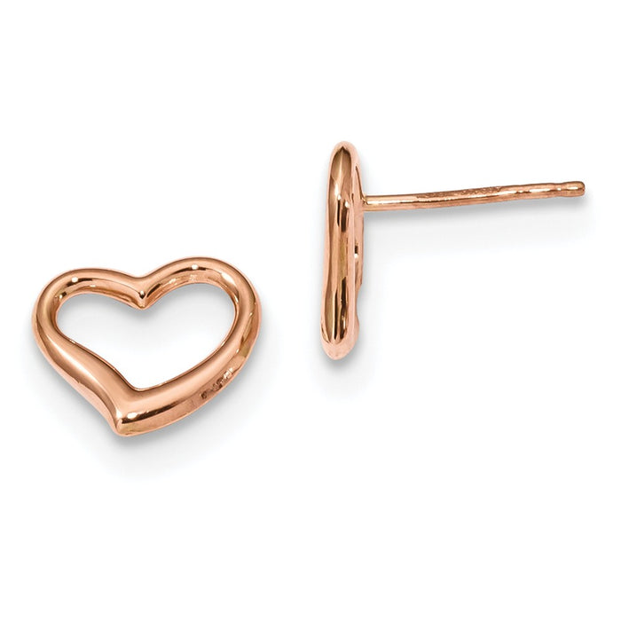 Million Charms 14k Rose Gold Polished Heart Post Earrings, 11mm x 11.35mm