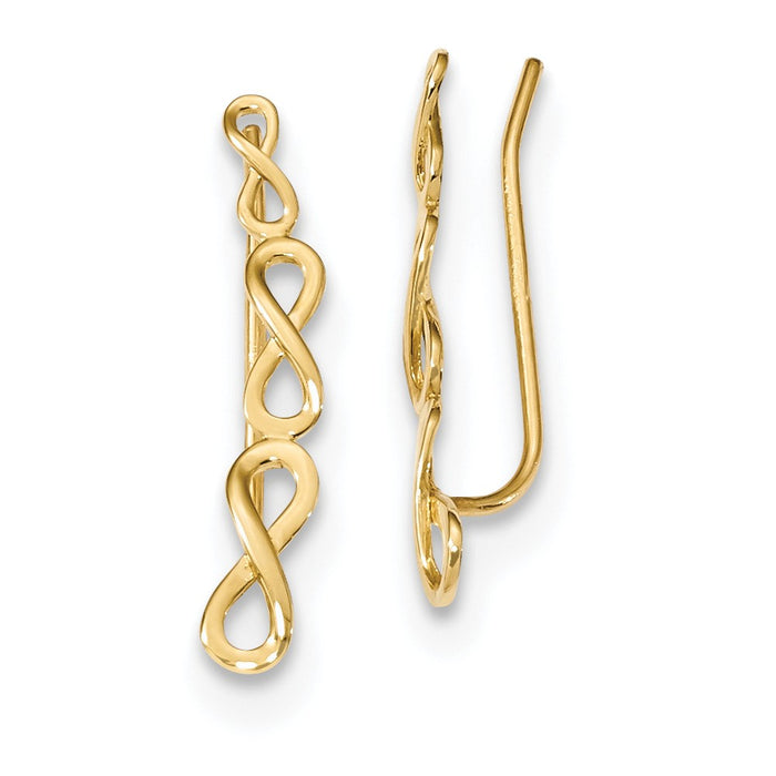 Million Charms 14k Yellow Gold Gold Polished Infinity Ear Climber Earrings, 22mm x 3.6mm