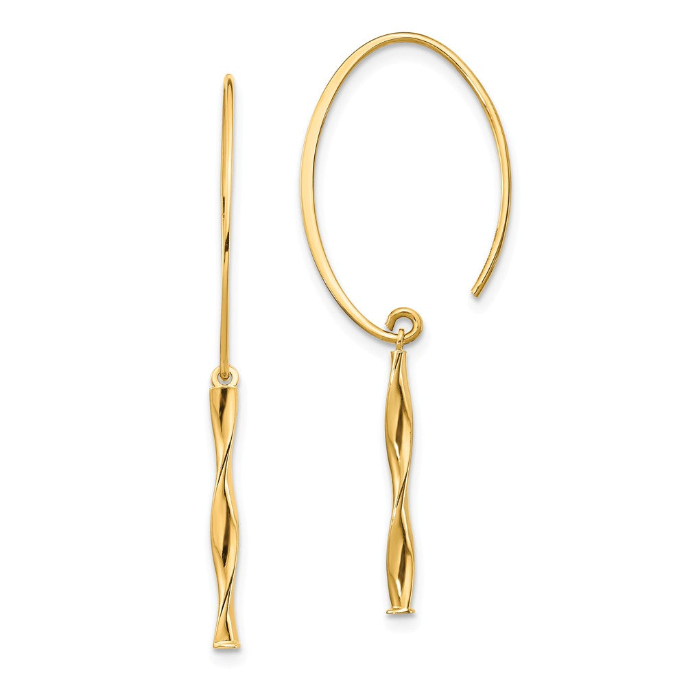 Million Charms 14k Yellow Gold Twist Bar Dangle Earrings,