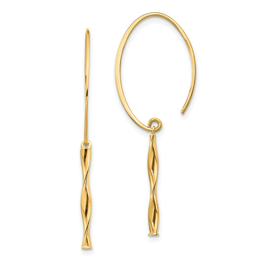 Million Charms 14k Yellow Gold Twist Bar Dangle Earrings,