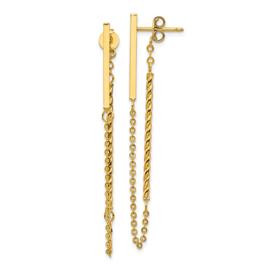 Million Charms 14k Yellow Gold Polished & Twisted Stick with Chain Post Earrings,