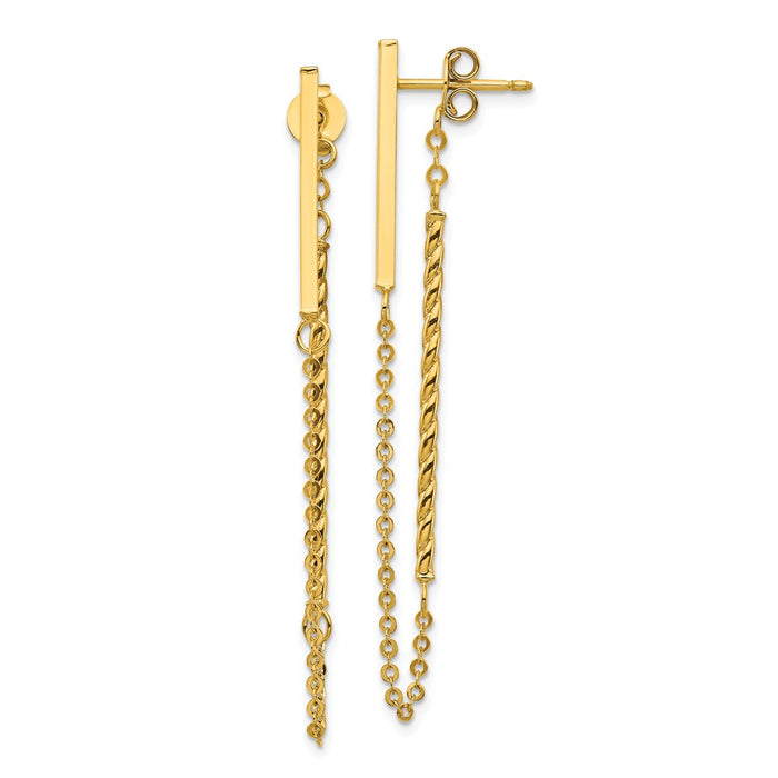 Million Charms 14k Yellow Gold Polished & Twisted Stick with Chain Post Earrings,