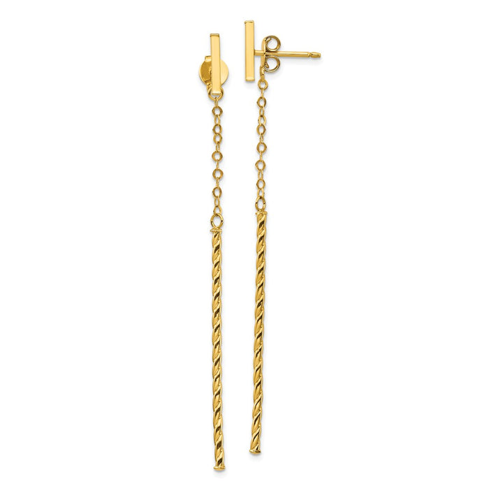 Million Charms 14k Yellow Gold Twisted Stick Dangle Post Earrings,