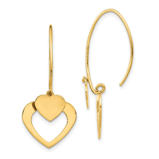 Million Charms 14k Yellow Gold Polished Heart Dangle Earrings,