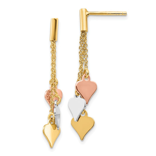 Million Charms 14K Tri-color Polished Dangle Spades Post Earrings,