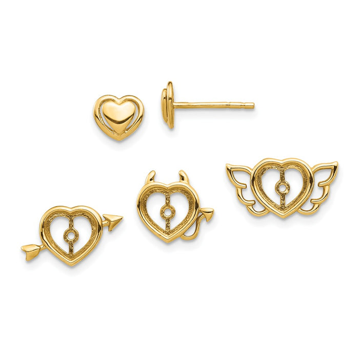 Million Charms 14k Yellow Gold Heart Interchangeable Jacket Designs Post Earrings,