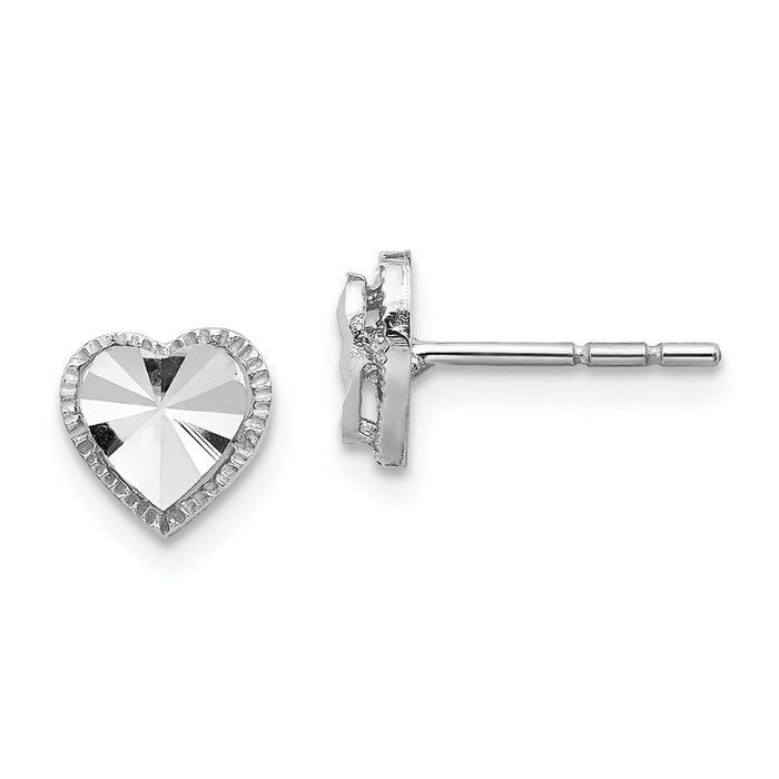 Million Charms 14K White Gold Diamond-Cut Heart Post Earrings,