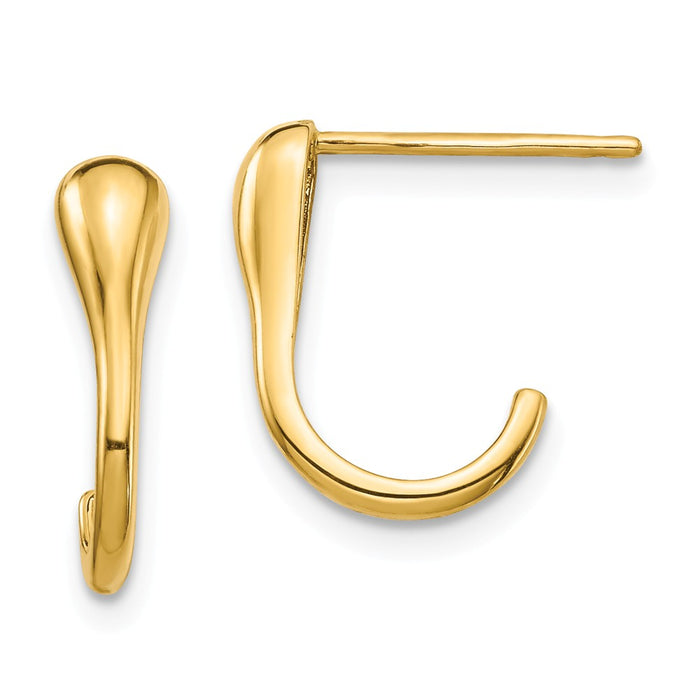 Million Charms 14k Yellow Gold J-Hoop Post Earrings, 14.23mm x 9.83mm