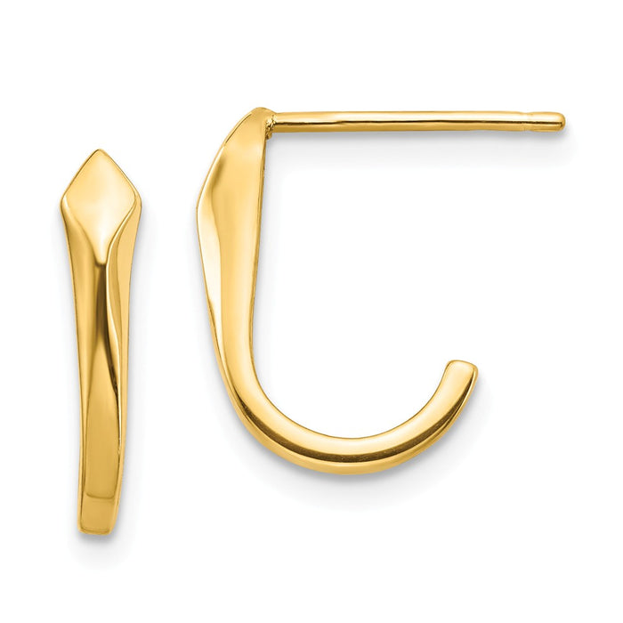 Million Charms 14k Yellow Gold J-Hoop Post Earrings, 14.26mm x 9.25mm