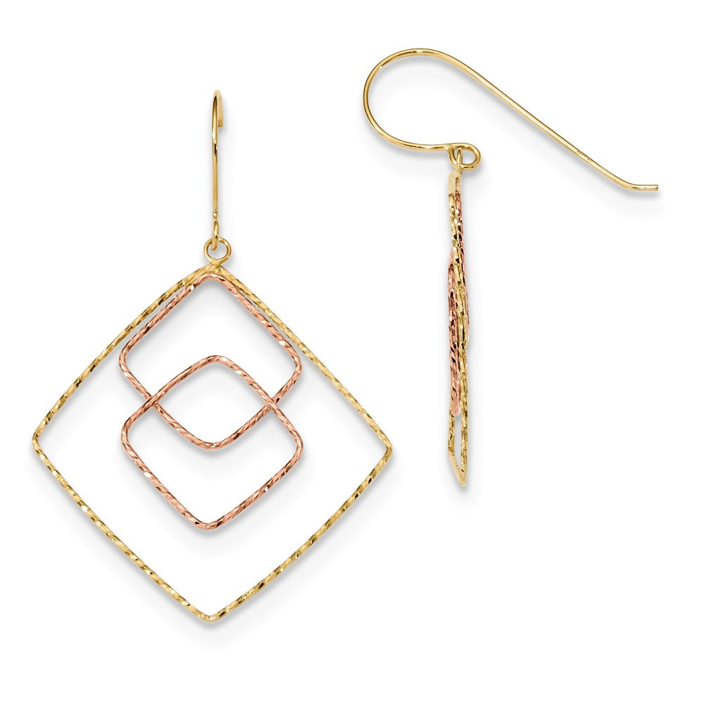 Million Charms 14k Yellow & Rose Diamond-Cut Graduated Square Shepherd Hook Earrings, 41mm x 29mm