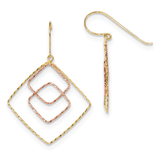 Million Charms 14k Yellow & Rose Diamond-Cut Graduated Square Shepherd Hook Earrings, 41mm x 29mm
