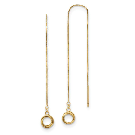 Million Charms 14k Yellow Gold Polished Diamond-Cut Box Chain Love Knot Threader Earrings, 69mm x 7mm