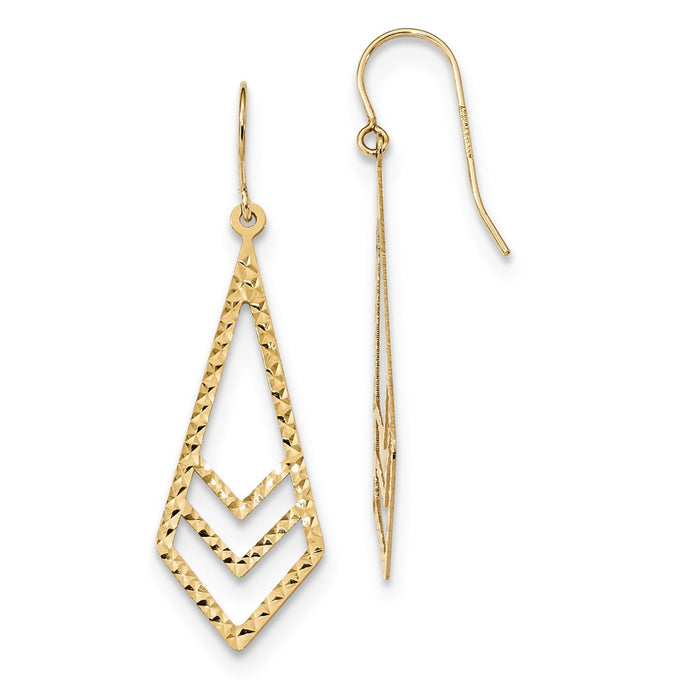 Million Charms 14k Yellow Gold Gold Polished & Textured Dangle Earrings, 43mm x 13mm