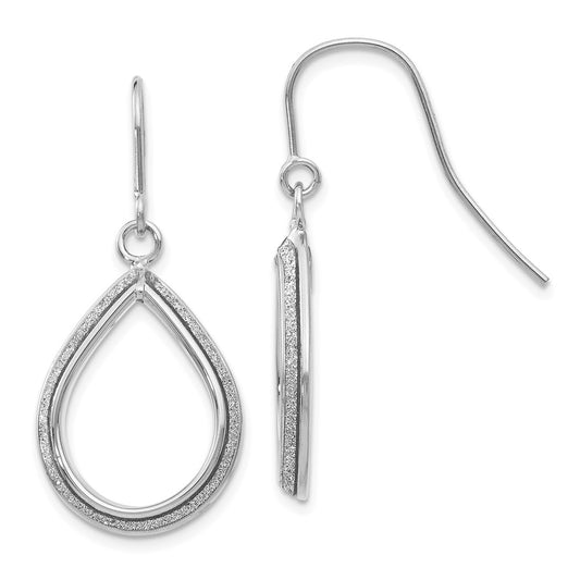 Million Charms 14k White Polished Glitter Infused Teardrop Shepherd Hook Earrings, 39mm x 17.25mm