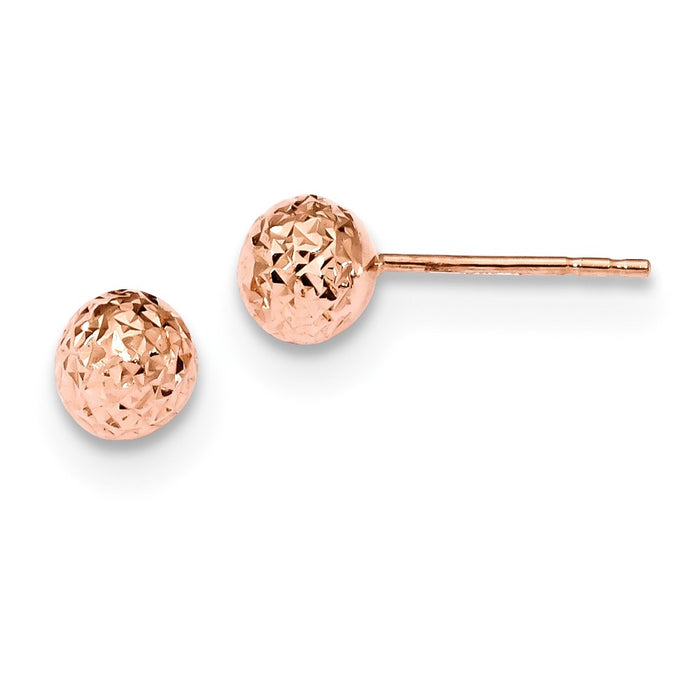 Million Charms 14k Rose Gold 6mm Diamond-Cut Ball Post Earrings, 6mm x 6mm
