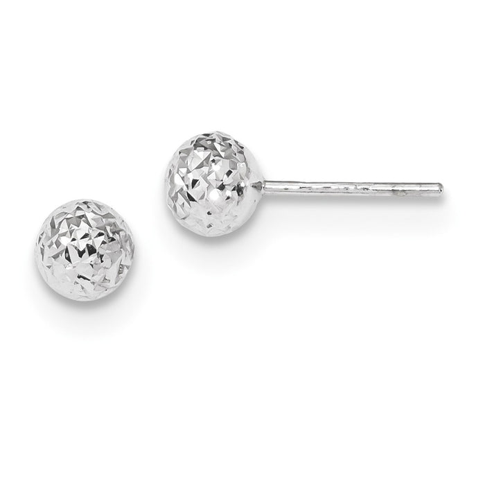 Million Charms 14k White Gold Diamond-Cut 6mm Ball Post Earrings, 6mm x 6mm