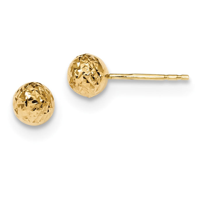 Million Charms 14k Yellow Gold 6mm Diamond-Cut Ball Post Earrings, 6mm x 6mm