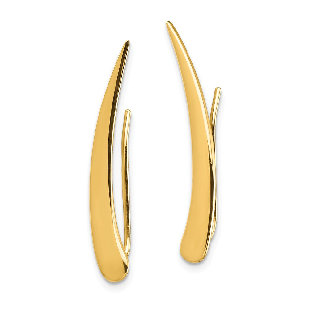 Million Charms 14k Yellow Gold Gold Polished Pointed Ear Climber Earrings, 28mm x 3.8mm