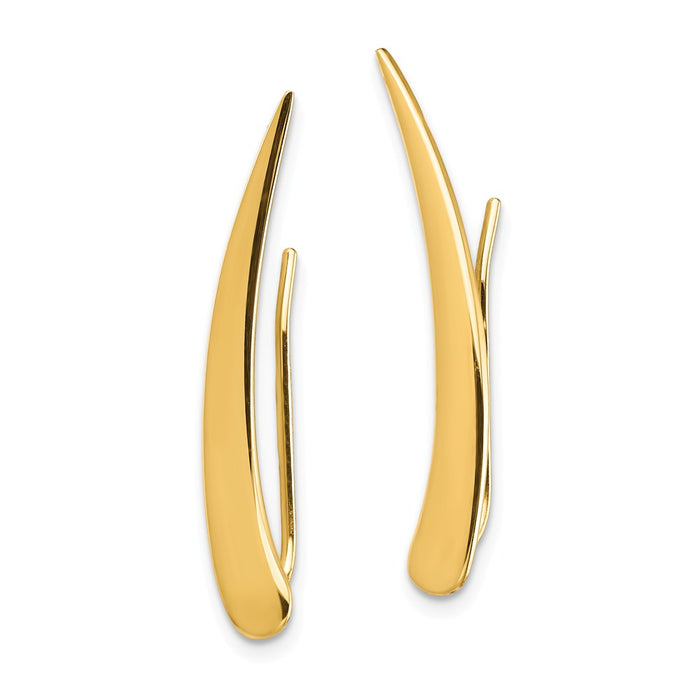 Million Charms 14k Yellow Gold Gold Polished Pointed Ear Climber Earrings, 28mm x 3.8mm