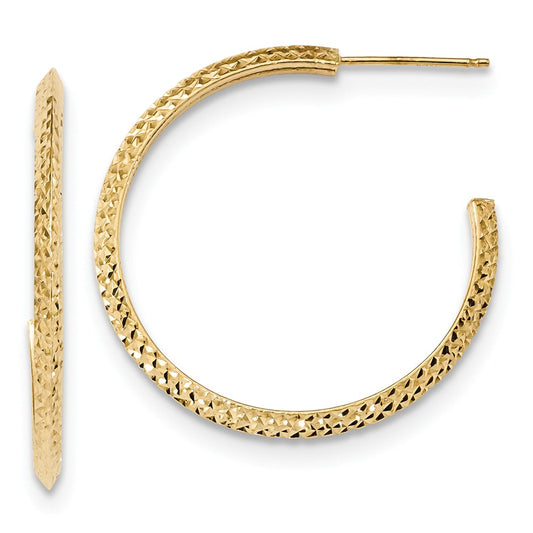Million Charms 14k Yellow Gold 3x25mm Polished Diamond-cut Round Hoop Post Earrings, 31mm x 30.25mm