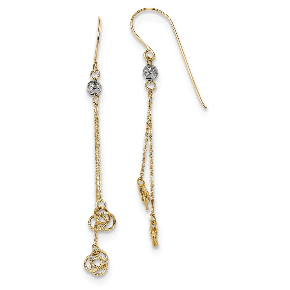Million Charms 14k Two-tone Polished Diamond-Cut Love Knot Dangle Shepherd Hook Earrings, 54mm x 5mm