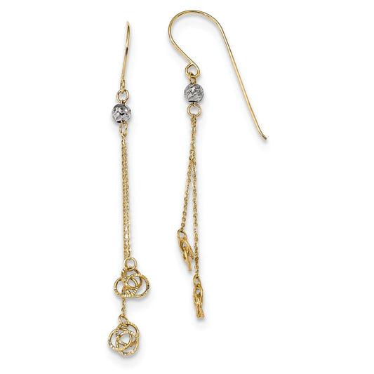 Million Charms 14k Two-tone Polished Diamond-Cut Love Knot Dangle Shepherd Hook Earrings, 54mm x 5mm