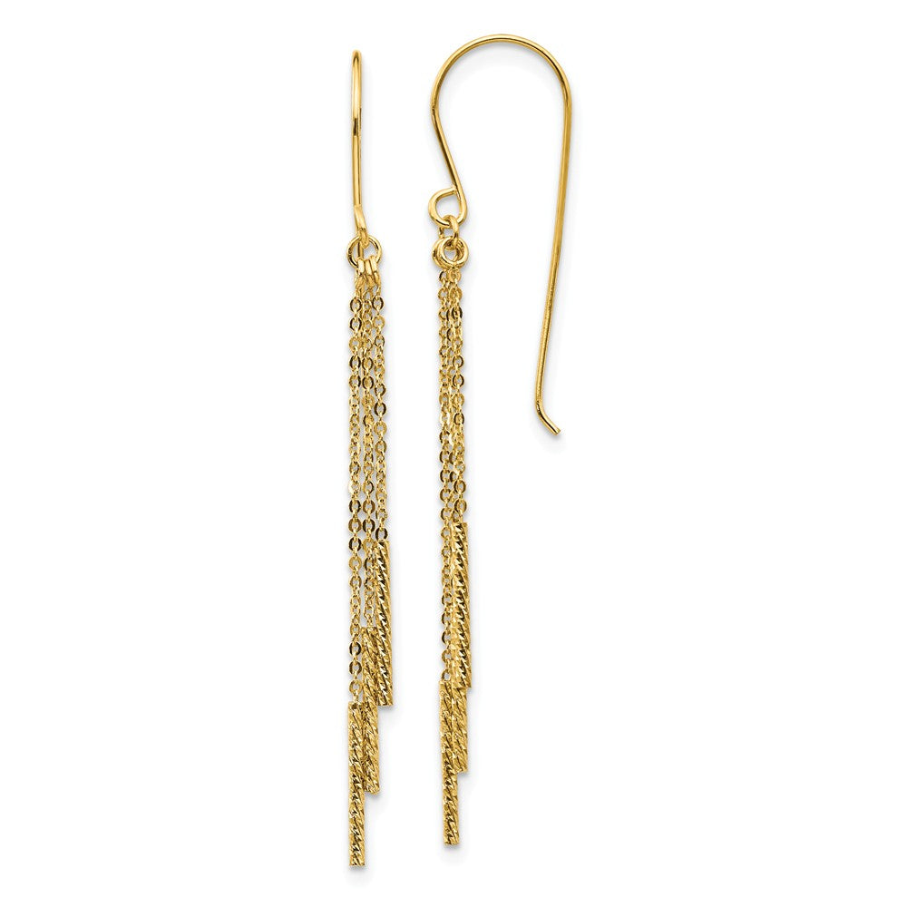 Million Charms 14k Yellow Gold Polished Diamond-cut Tassle with Bars Shepherd Hook Earrings, 50.5mm x 3mm