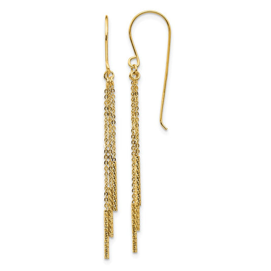 Million Charms 14k Yellow Gold Polished Diamond-cut Tassle with Bars Shepherd Hook Earrings, 50.5mm x 3mm